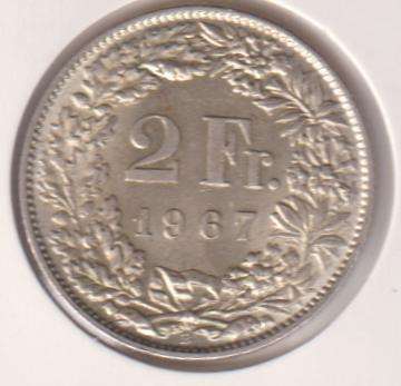 SWITZERLAND 2 FRANCS 1967 IN COIN FLIP - BEAUTIFUL CONDITION