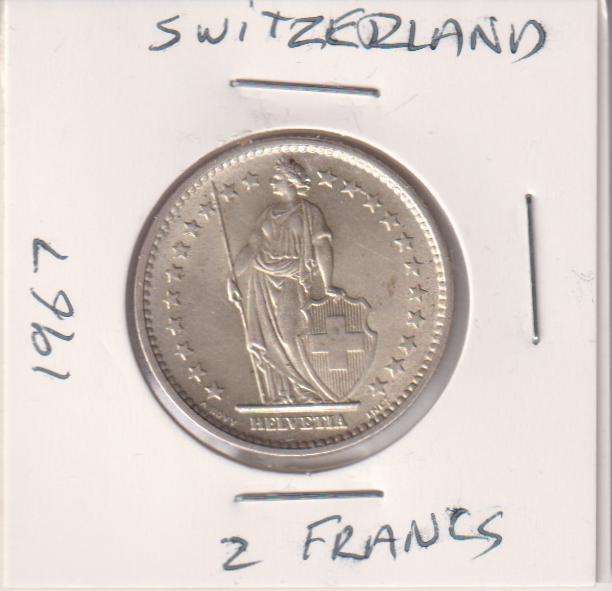 SWITZERLAND 2 FRANCS 1967 IN COIN FLIP - BEAUTIFUL CONDITION