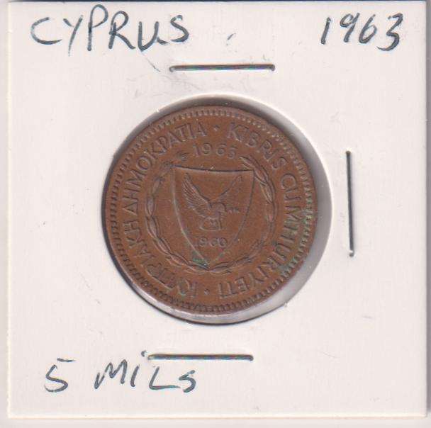 CYPRUS 5 MILS 1963  IN COIN FLIP