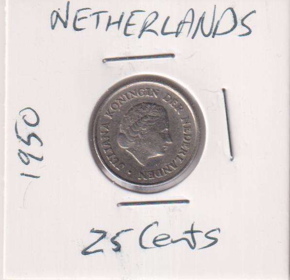 NETHERLANDS 25 CENTS 1950  IN COIN FLIP