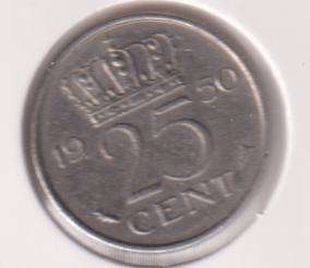 NETHERLANDS 25 CENTS 1950  IN COIN FLIP