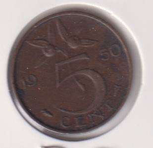 NETHERLANDS 5 CENTS 1950  IN COIN FLIP