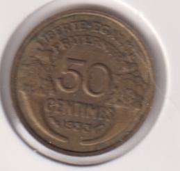 FRANCE 50 CENTIMES  1933  IN COIN FLIP