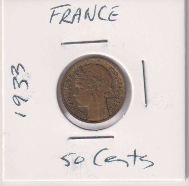 FRANCE 50 CENTIMES  1933  IN COIN FLIP