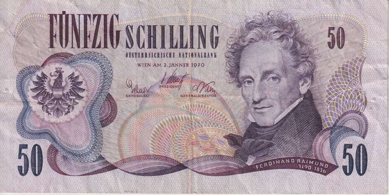 AUSTRIA 50 SHILLINGS 1970 P143 VF