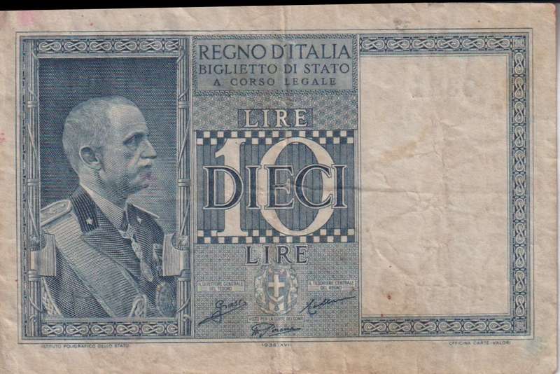 Italy 10 Lire, 1939 P25c.1 VF