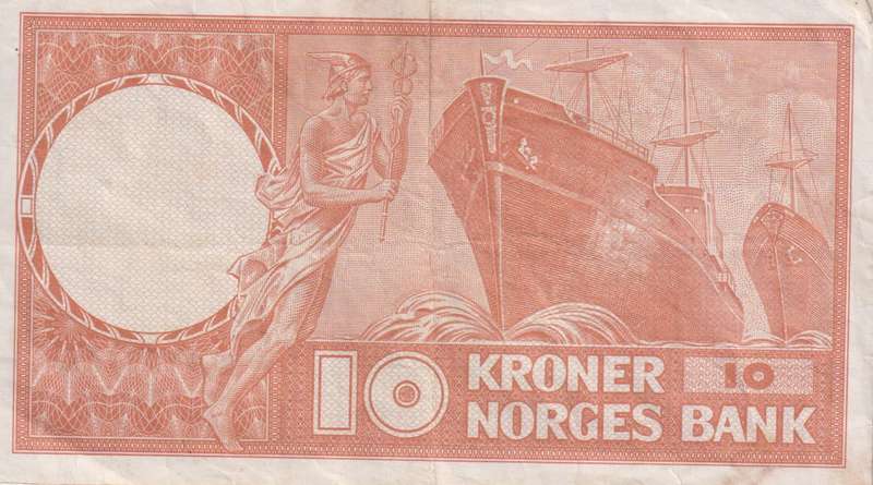NORWAY 10 KRONER  1967 P31 VF