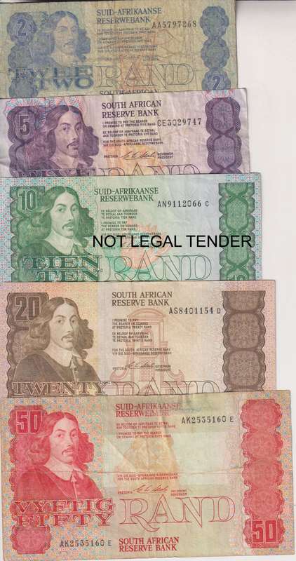 SOUTH AFRICA - STALS SET - 2, 5, 10, 20 & 50 RANDS - USED