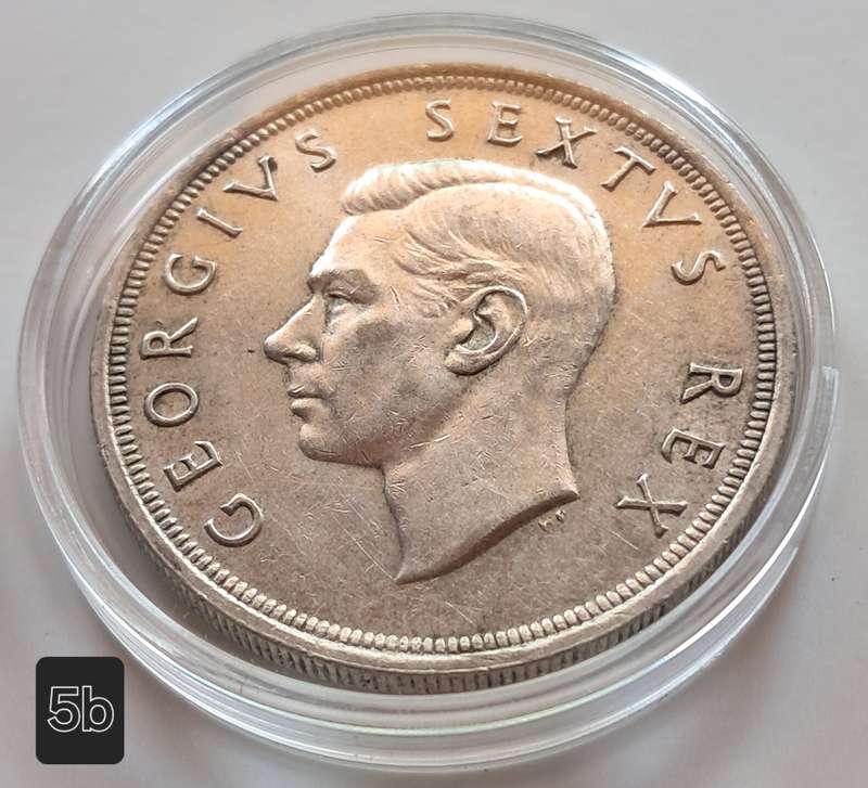 UNION OF SOUTH AFRICA - 1952  5 SHILLINGS - SILVER 0.500 - GEORGE VI - IN CAPSULE