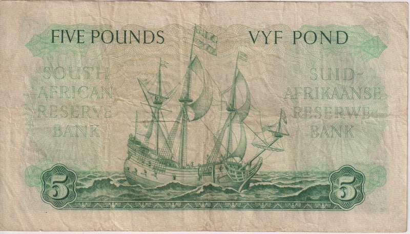 UNION OF SOUTH AFRICA - 5 POUNDS MH DE KOCK 2ND ISSUE 1951 C/16  #181 VF