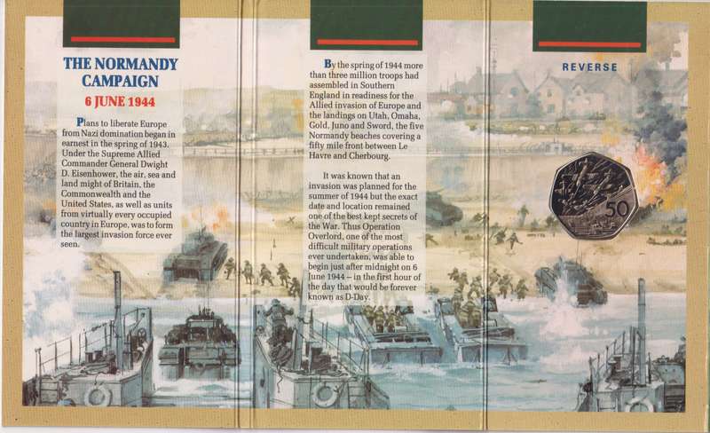 GREAT BRITAIN 50th Anniversary of the D-Day Landings 50 PENCE COMMEMORATIVE coin in folder