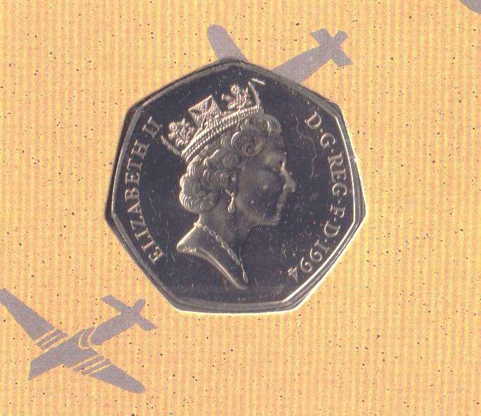 GREAT BRITAIN 50th Anniversary of the D-Day Landings 50 PENCE COMMEMORATIVE coin in folder