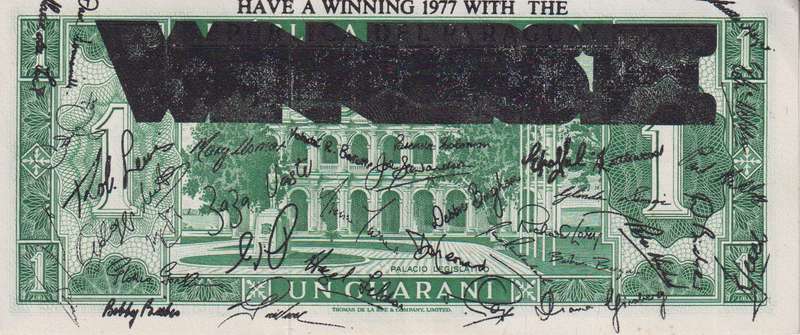 PARAGUAY 1 GUARANI 1977 (1952) WITH BLACK OVERPRINT P193a SC A-UNC