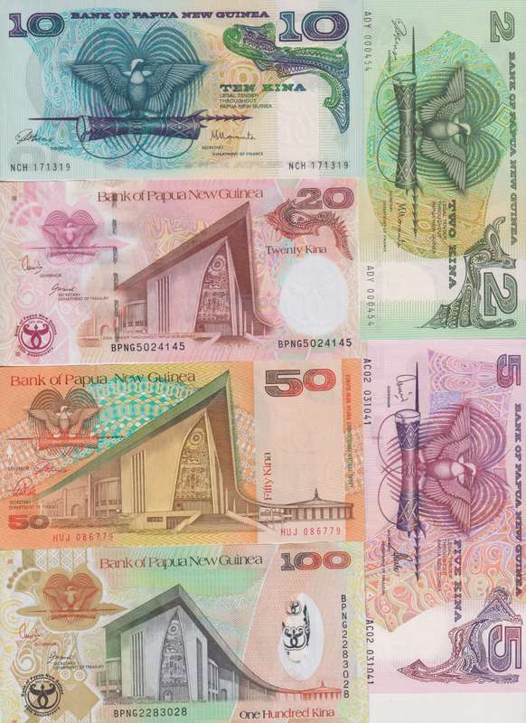 Papua New Guinea 2-100 Kina 6 Pieces Set, 1981-2008, P-5a-37, UNC