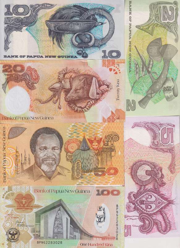 Papua New Guinea 2-100 Kina 6 Pieces Set, 1981-2008, P-5a-37, UNC