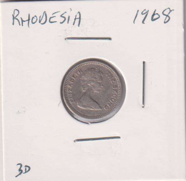 RHODESIA 3 PENNIES  1968 IN COIN FLIP