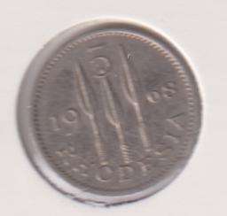 RHODESIA 3 PENNIES  1968 IN COIN FLIP