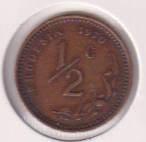 RHODESIA ½ CENT  1970 IN COIN FLIP