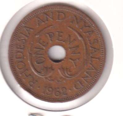 RHODESIA & NYASALAND  1 PENNY 1962 IN COIN FLIP