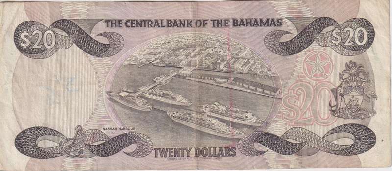 THE BAHAMAS  20 DOLLARS 1984 P47 VF