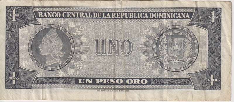 DOMINICAN REPUBLIC 1 PESO 1965-72  P99 VF