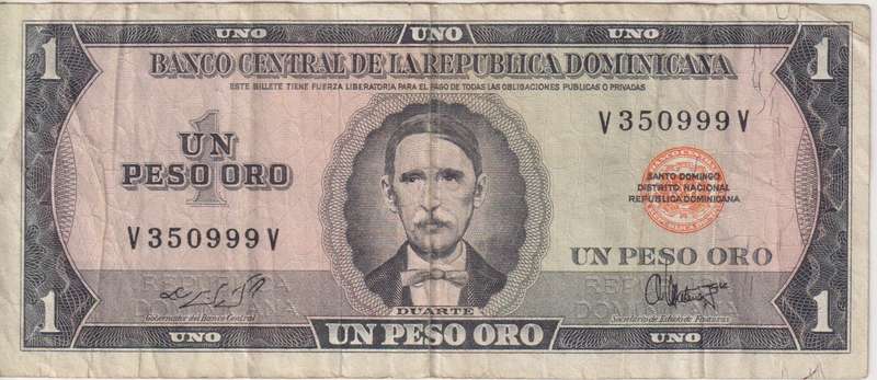 DOMINICAN REPUBLIC 1 PESO 1965-72  P99 VF
