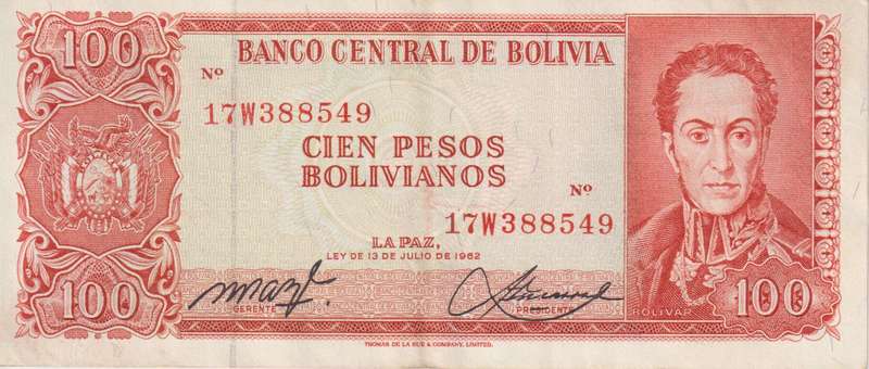BOLIVIA 100 Pesos Bolivianos 1982  P164 XF