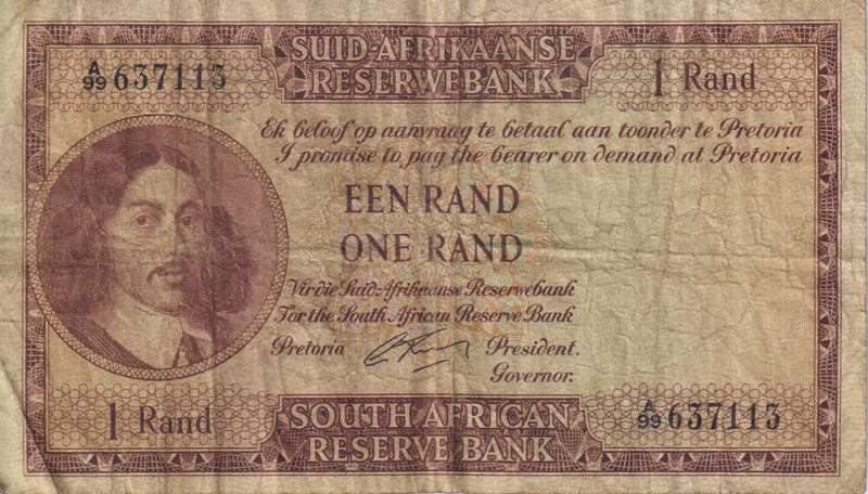 REPUBLIC OF SOUTH AFRICA - 1 RAND G.Rissik A/99 1962 #A/E 315  F
