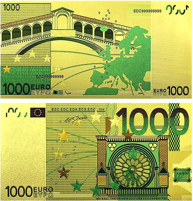 EUROPE 15 PIECE GOLD FOIL NOVELTY BANKNOTES - WITH CERTIFICATE