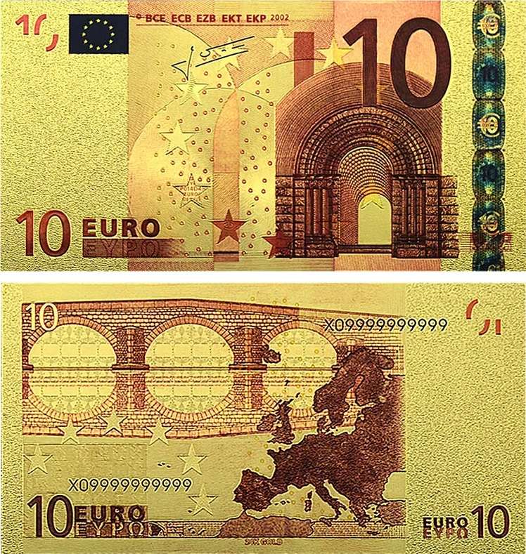EUROPE 15 PIECE GOLD FOIL NOVELTY BANKNOTES - WITH CERTIFICATE