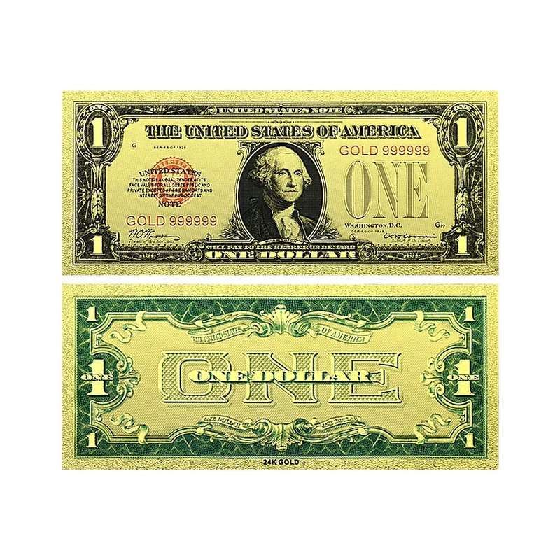USA DOLLAR GOLD FOIL BANKNOTES - 1,2,5,10,20,50&100 DOLLAR SET - BEAUTIFUL GIFT WITH CERTIFICATE
