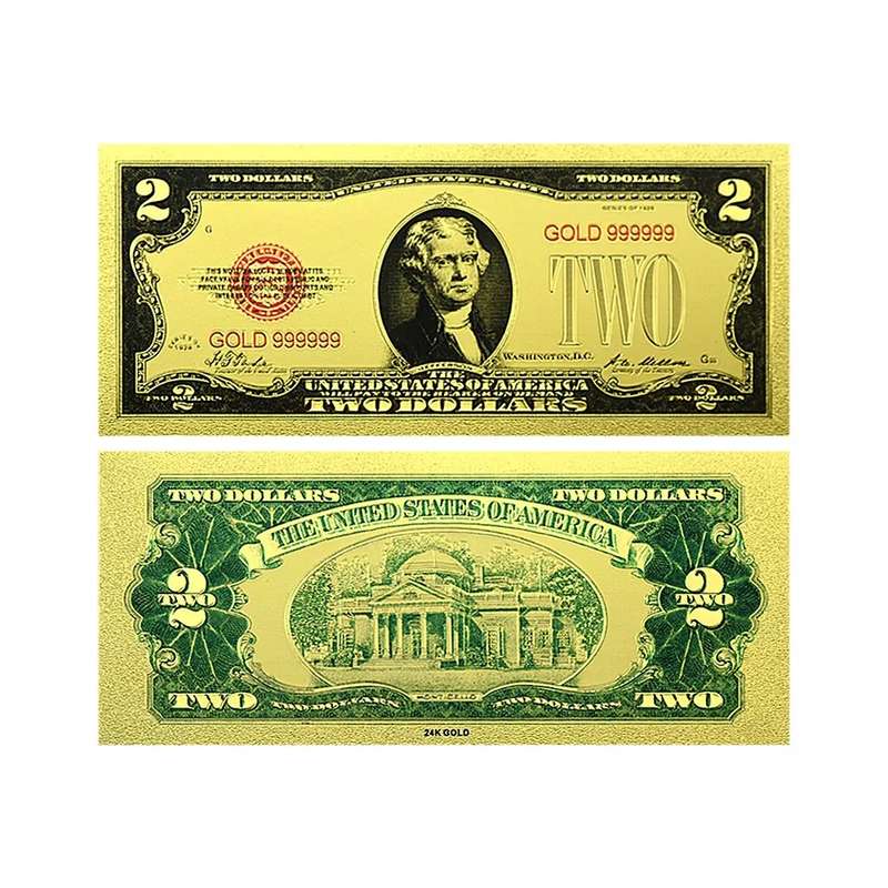 USA DOLLAR GOLD FOIL BANKNOTES - 1,2,5,10,20,50&100 DOLLAR SET - BEAUTIFUL GIFT WITH CERTIFICATE