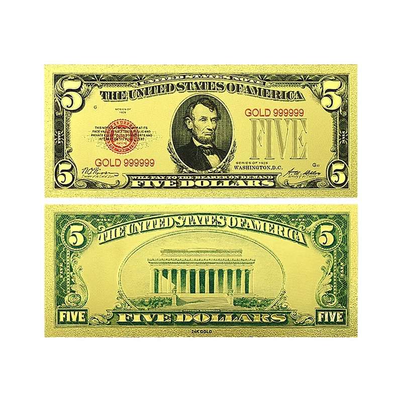 USA DOLLAR GOLD FOIL BANKNOTES - 1,2,5,10,20,50&100 DOLLAR SET - BEAUTIFUL GIFT WITH CERTIFICATE
