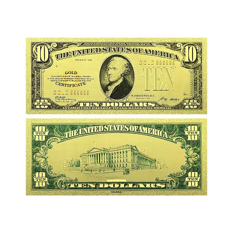 USA DOLLAR GOLD FOIL BANKNOTES - 1,2,5,10,20,50&100 DOLLAR SET - BEAUTIFUL GIFT WITH CERTIFICATE