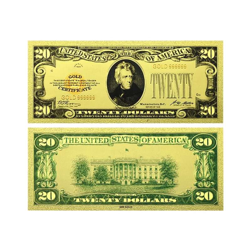 USA DOLLAR GOLD FOIL BANKNOTES - 1,2,5,10,20,50&100 DOLLAR SET - BEAUTIFUL GIFT WITH CERTIFICATE