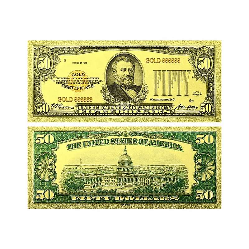 USA DOLLAR GOLD FOIL BANKNOTES - 1,2,5,10,20,50&100 DOLLAR SET - BEAUTIFUL GIFT WITH CERTIFICATE
