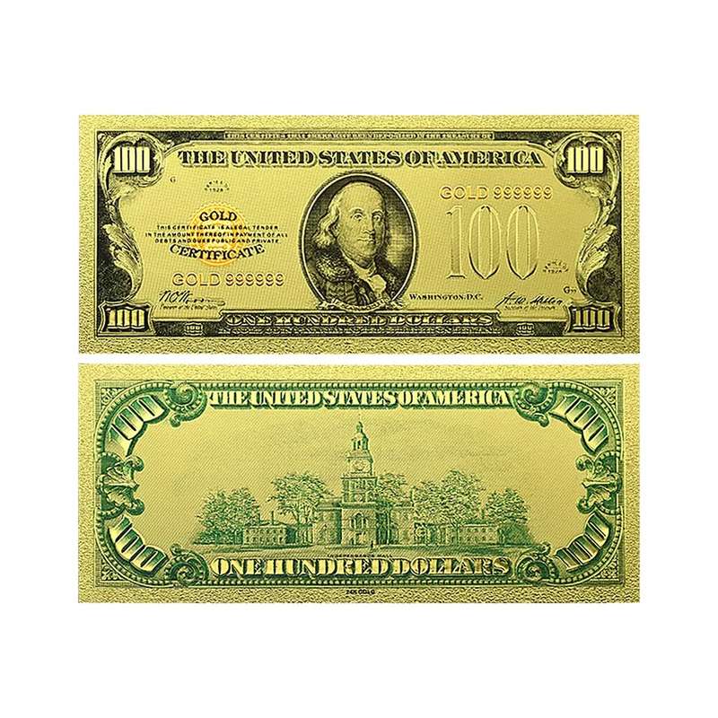 USA DOLLAR GOLD FOIL BANKNOTES - 1,2,5,10,20,50&100 DOLLAR SET - BEAUTIFUL GIFT WITH CERTIFICATE