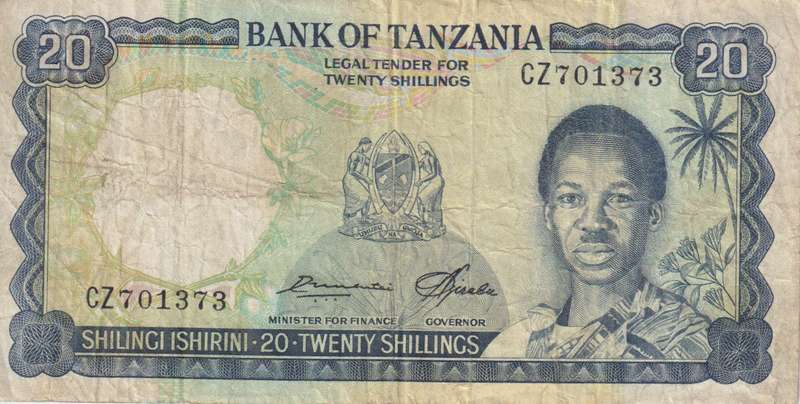 TANZANIA 20 Shillings 1966-78 P3  VF