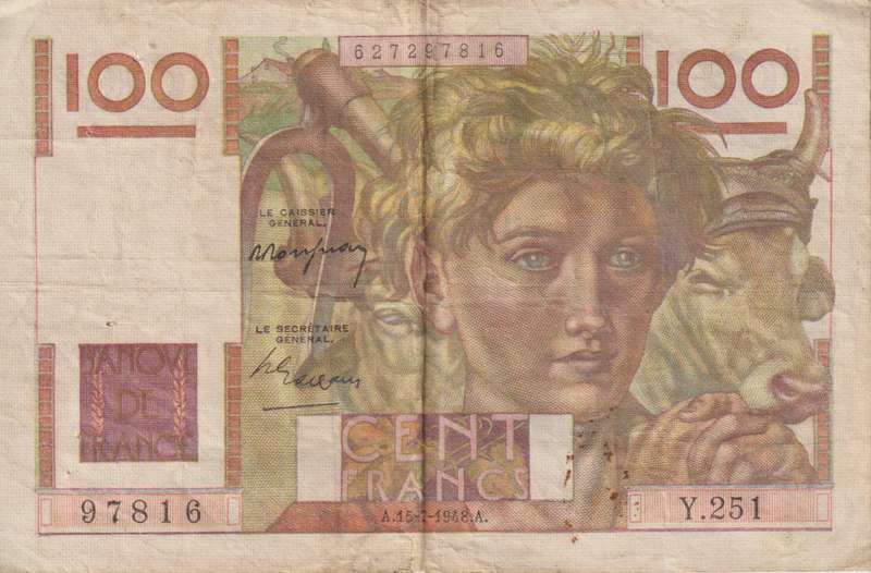 FRANCE 100 FRANCS 1948 P128b F