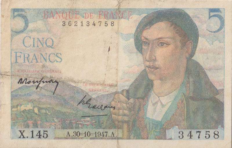 FRANCE 5 FRANCS 1947 P98b F