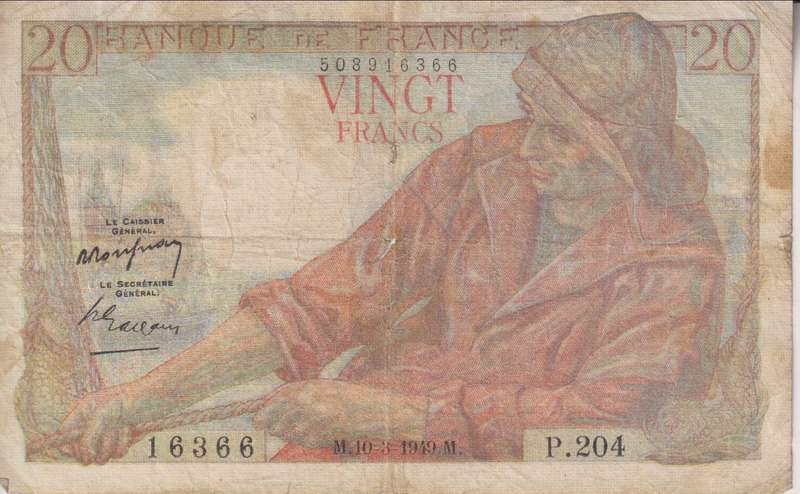 FRANCE 20 FRANCS 1949 P100c F