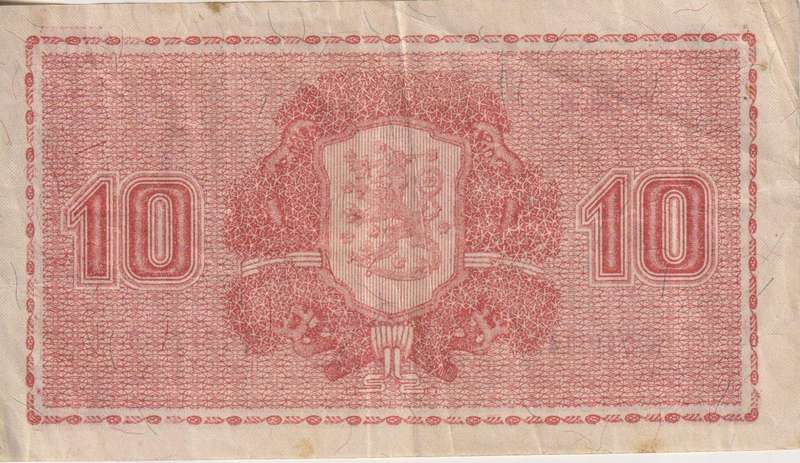 FINLAND 10 MARKKAA 1945  P85 sign.Jutila, Carpelan VF