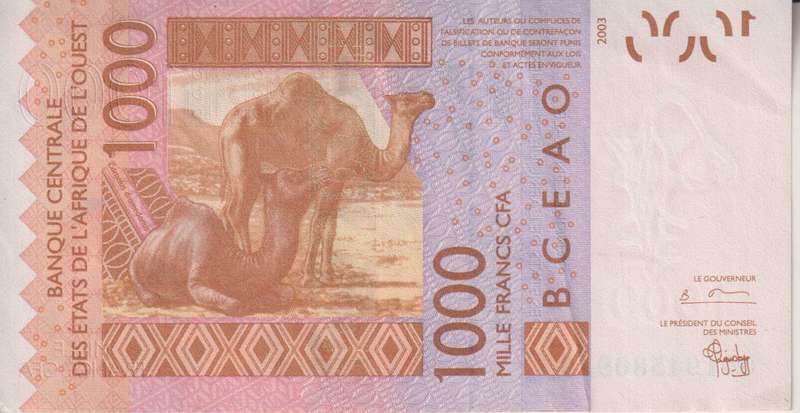 WEST AFRICAN STATES - BURKINA FASO 1000 FRANCS 2003 P15 VF