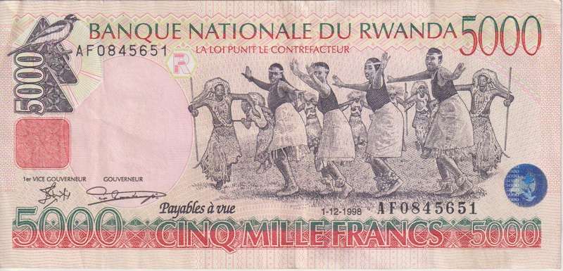 RWANDA 5000 FRANCS 1998 P28 VF