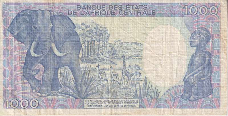CAMEROON 1000 FRANCS 1988 P26a VF