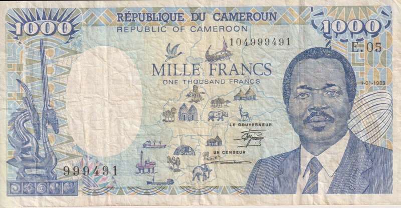 CAMEROON 1000 FRANCS 1988 P26a VF