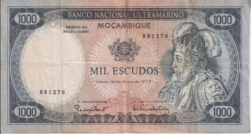 Portuguese Mozambique 1000 Escudos 1972 P-112 VF