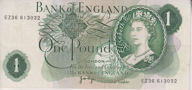 Bank of England Great Britain 1 Pound 1970-78 `Page` P374g VF