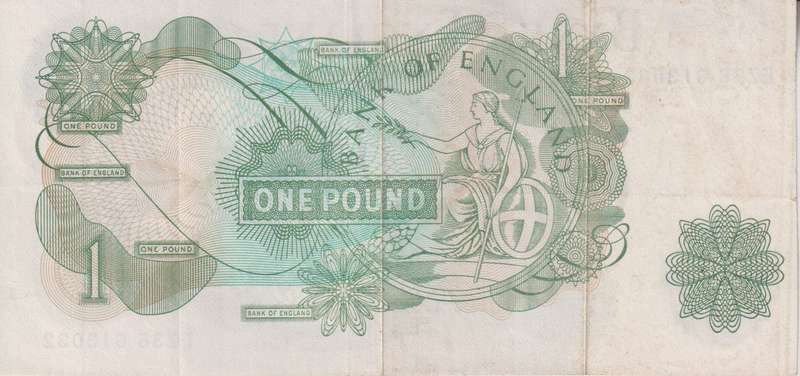 Bank of England Great Britain 1 Pound 1970-78 `Page` P374g VF