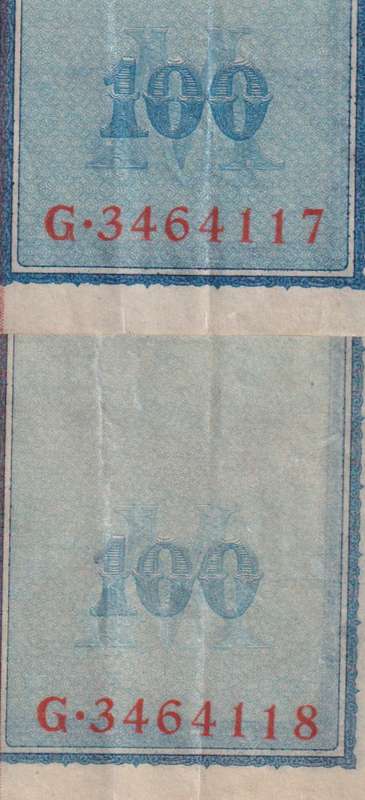 2 X CONSECUTIVE SERIAL NUMBERS -  Germany, 100 Mark, Reichbanknote 1910, P42 VF (110+YEARS TOGETHER)